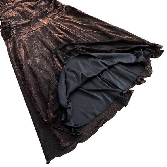 Vintage Y2K Metallic Halter Ruched Mini Dress Bronze Large Glam Party Holiday - Picture 4 of 8